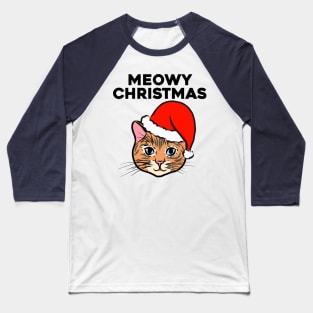 Meowy Christmas Cute Cat Ginger Kitten Christmas Cat Santa Claus Hat Snow Kitty Merry Christmas Baseball T-Shirt